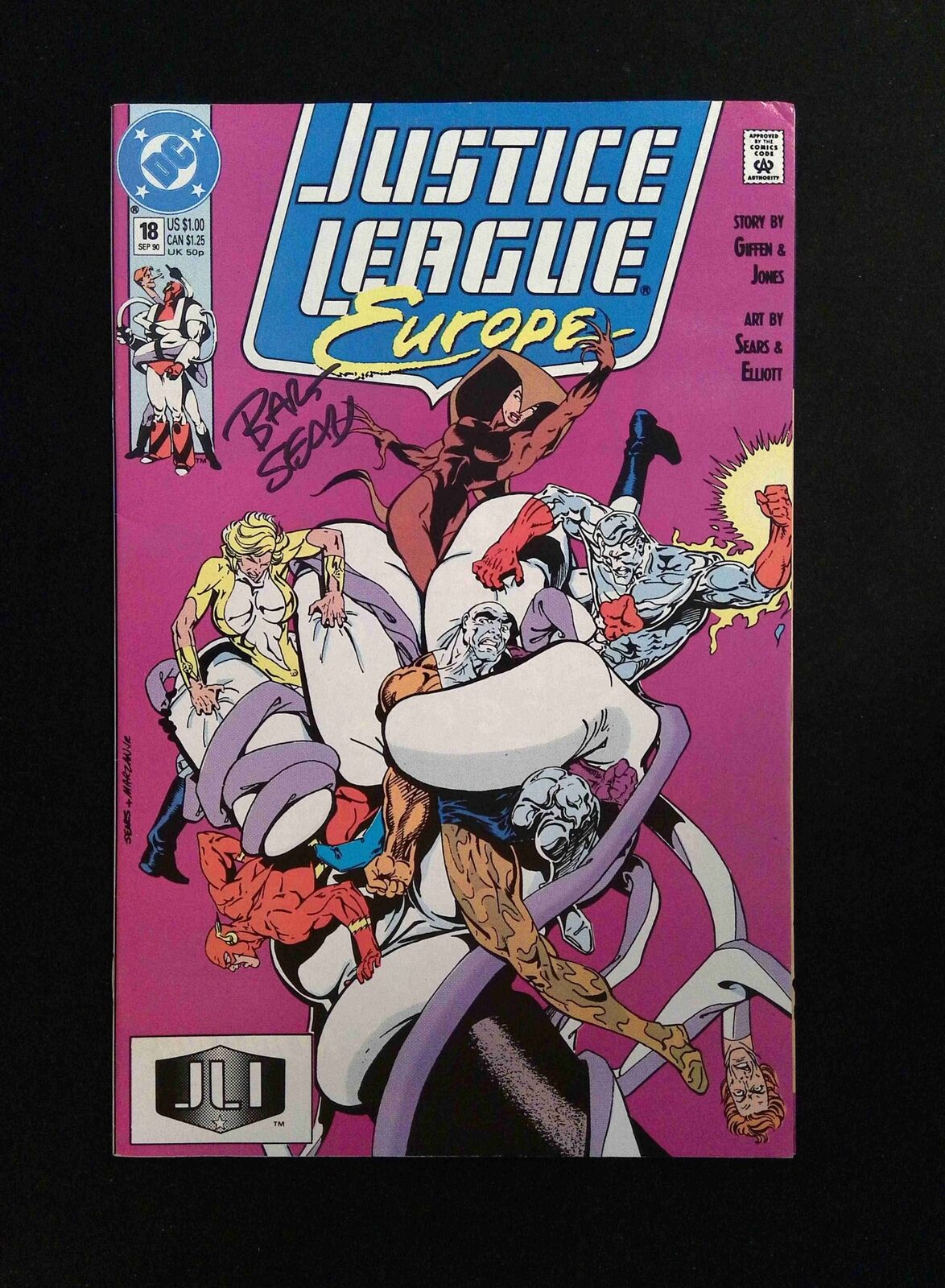 Justice League Europe #18  DC Comics 1990 FN/VF  Signed By Bart Sears
