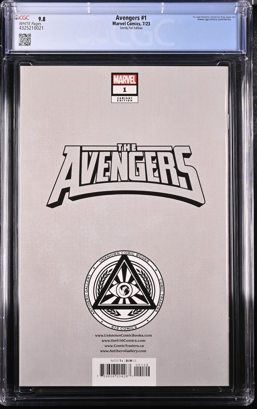 Avengers #1 7/23 Marvel Szerdy Virgin Foil Edition CGC 9.8 NM/MT