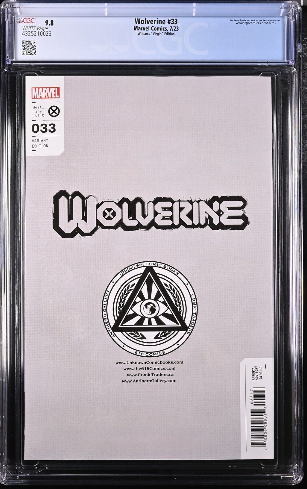 Wolverine #33 7/23 Marvel Williams Virgin Variant CGC 9.8 NM/MT